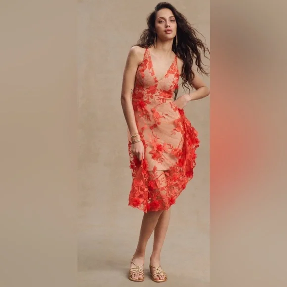 Dress the Population | Dresses | Dress The Population Tangerine Floral Midi  Dress | Poshmark